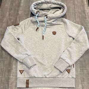 Gray Naktano hoodie with Brown Accents blue swirl strings